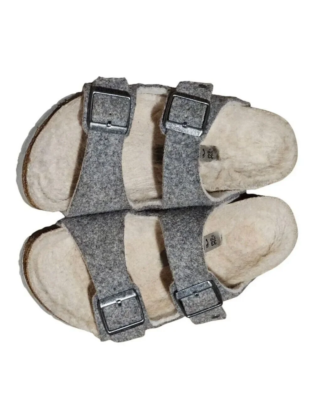 Kids' Birkenstock Grey Beige Shearling Lined Sandals US 2 (Little Girl)